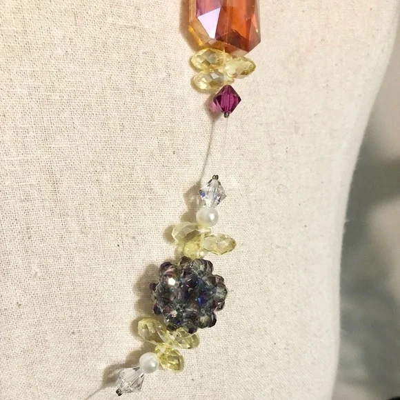 VINTAGE Illusion Crystal & Pearl Necklace - Picture 2 of 4